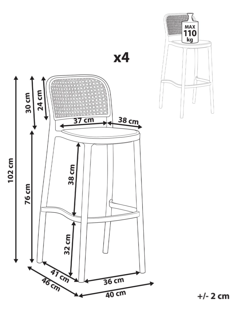 imagem de Conjunto de 4 bancos de bar em creme e preto com assentos em polipropileno empilháveis para Interior e exterior sem braços2