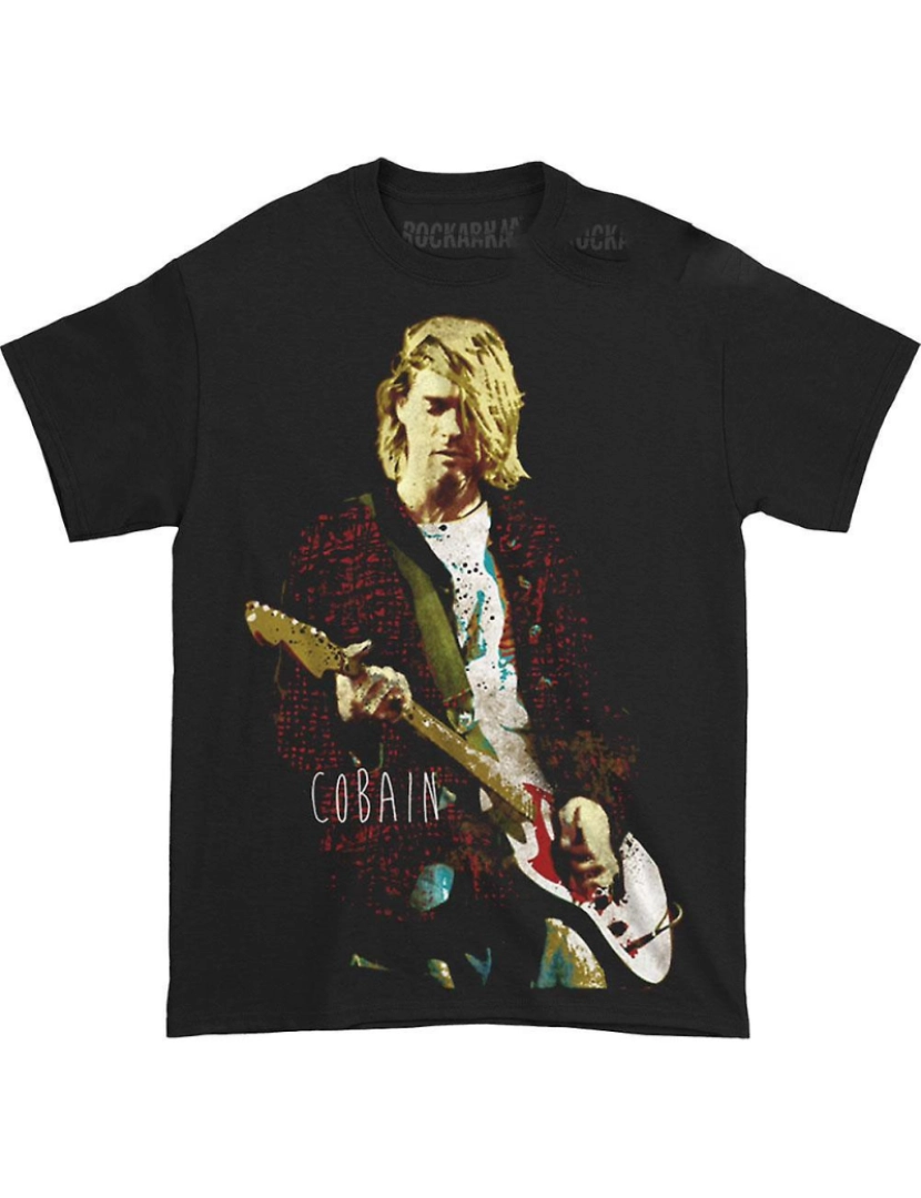 Rockinstone - T-shirt Camiseta masculina Nirvana Kurt Cobain com jaqueta vermelha e foto de guitarra