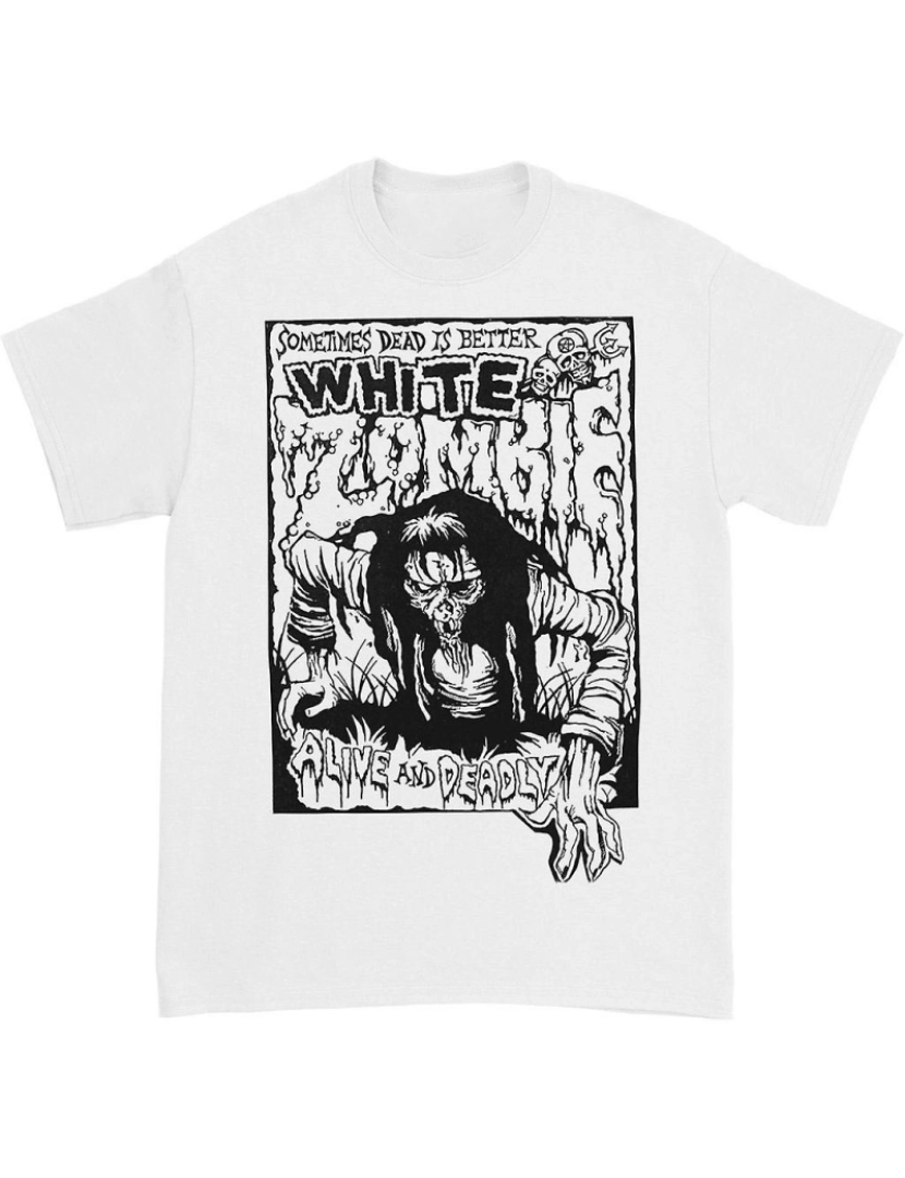 Rockinstone - T-shirt Zumbi Branco Vivo e Mortal