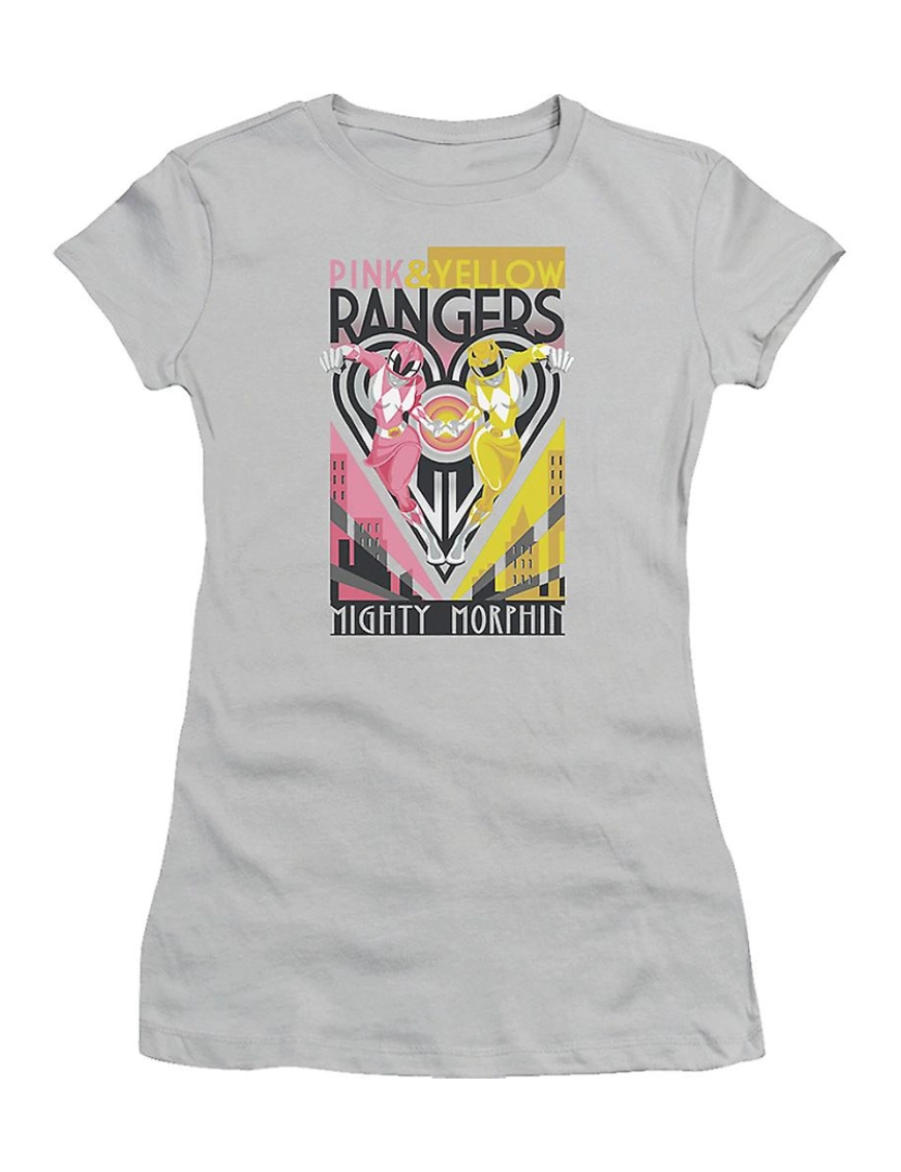 Rockinstone - T-shirt Camisa júnior rosa e amarela dos Rangers Mighty Morphin Power Rangers