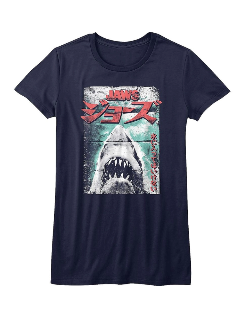 Rockinstone - T-shirt Camisa júnior japonesa com pôster dobrado Jaws