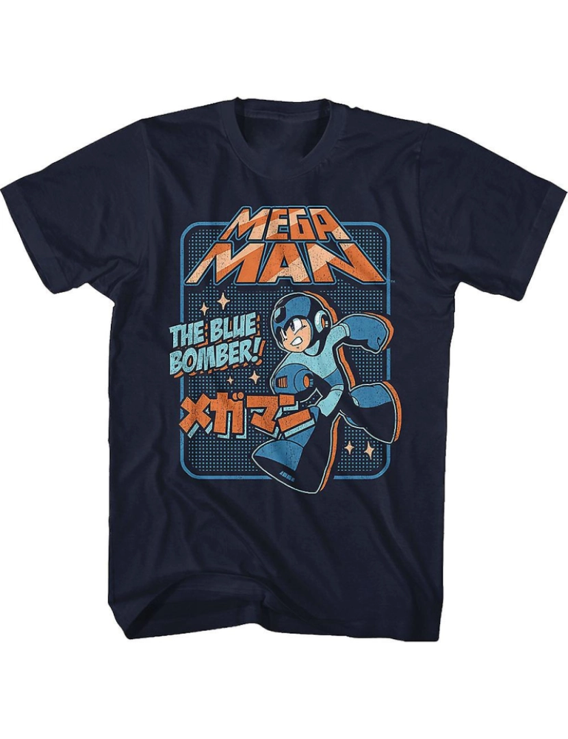 Rockinstone - T-shirt Bombardeiro Azul Japonês Mega Man