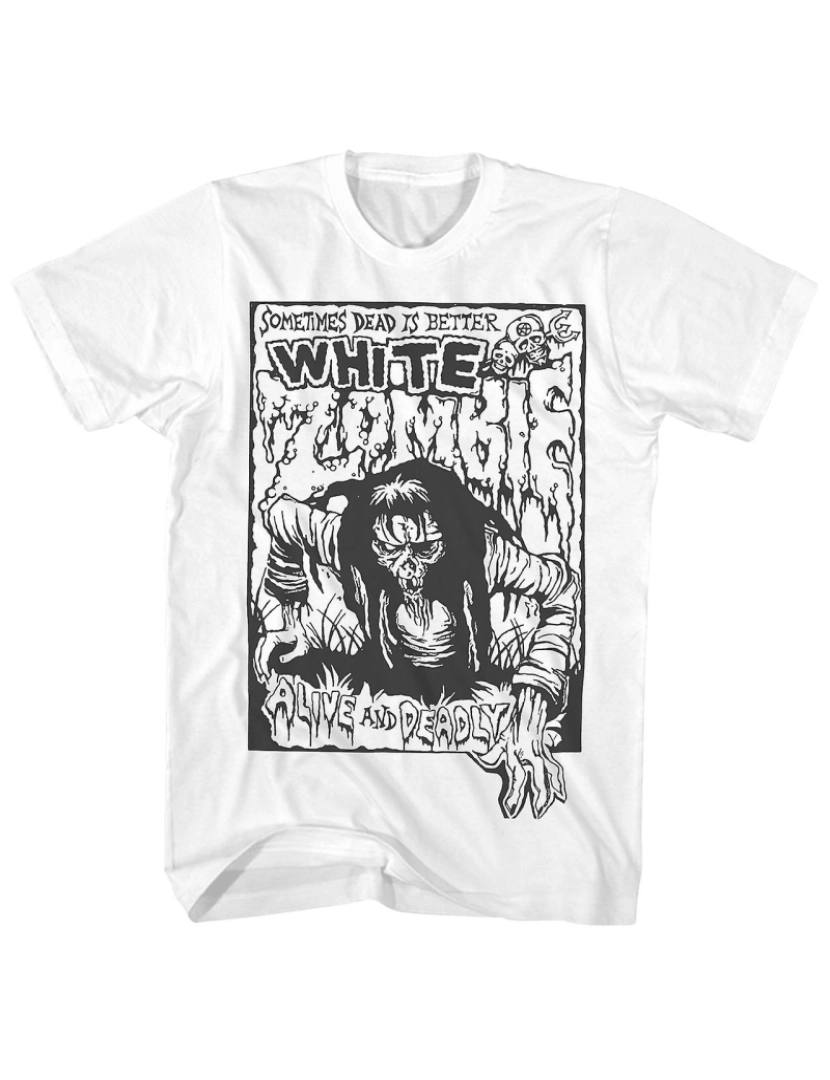 Rockinstone - T-shirt Camiseta Zumbi Branco Vivo e Mortal Zumbi Branco