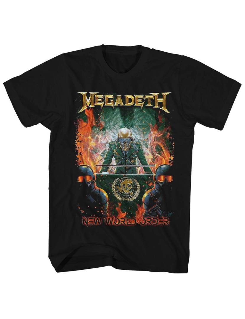 Rockinstone - T-shirt Camisa do Megadeth com arte da nova ordem mundial do Megadeth