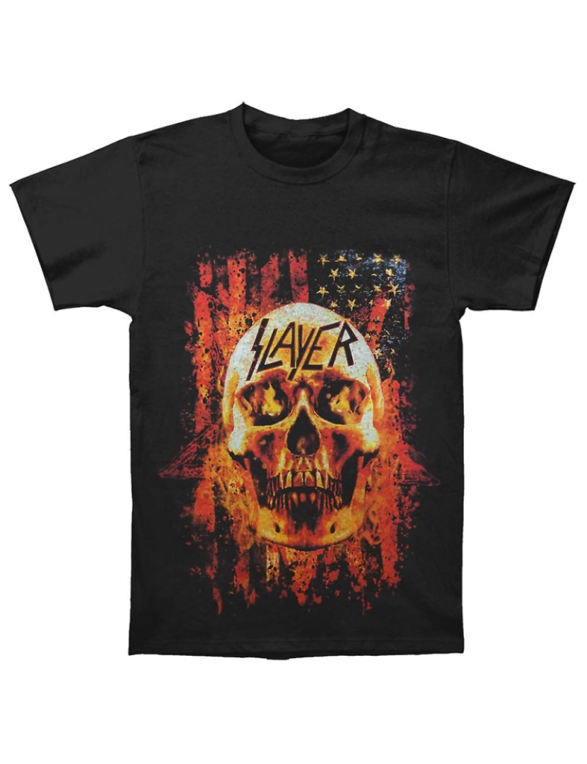 Rockinstone - T-shirt Molduras de caveira com bandeira do Slayer