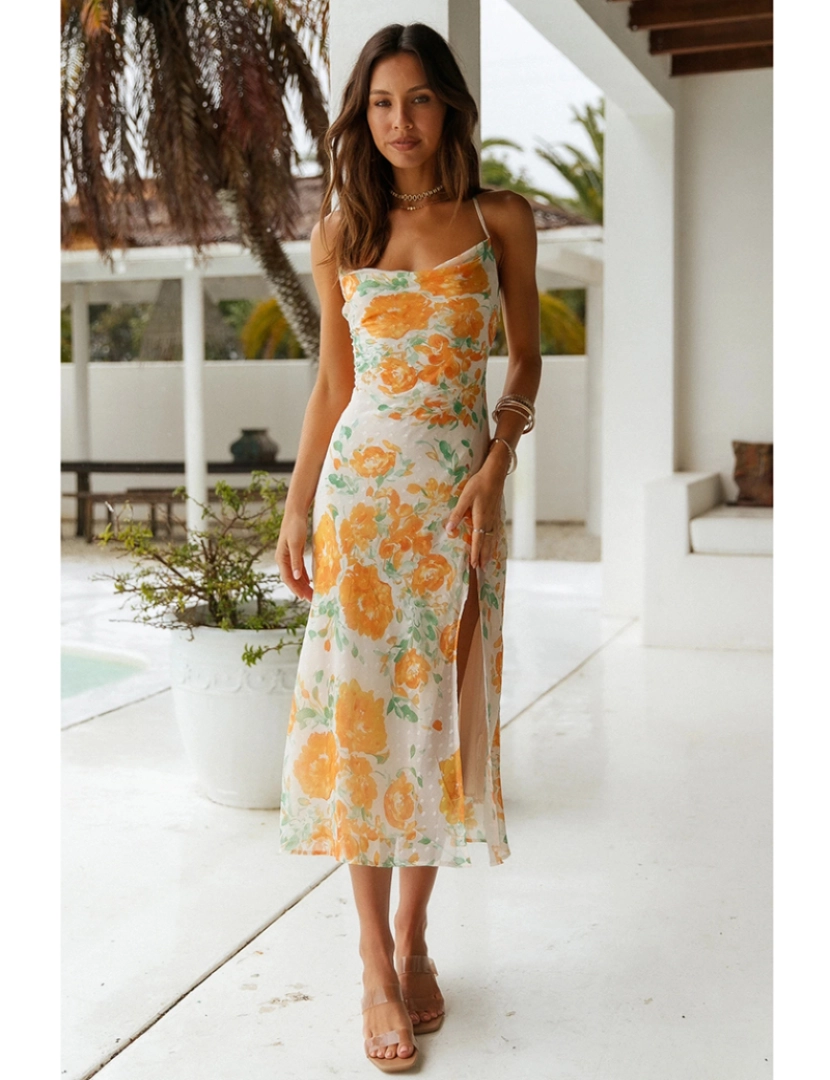 Emma Way - Vestido de Senhora Estampa Floral Laranja