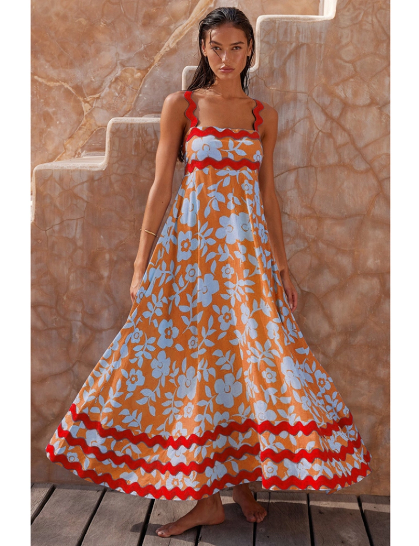 Amina Glam - Vestido de Senhora Laranja Floral