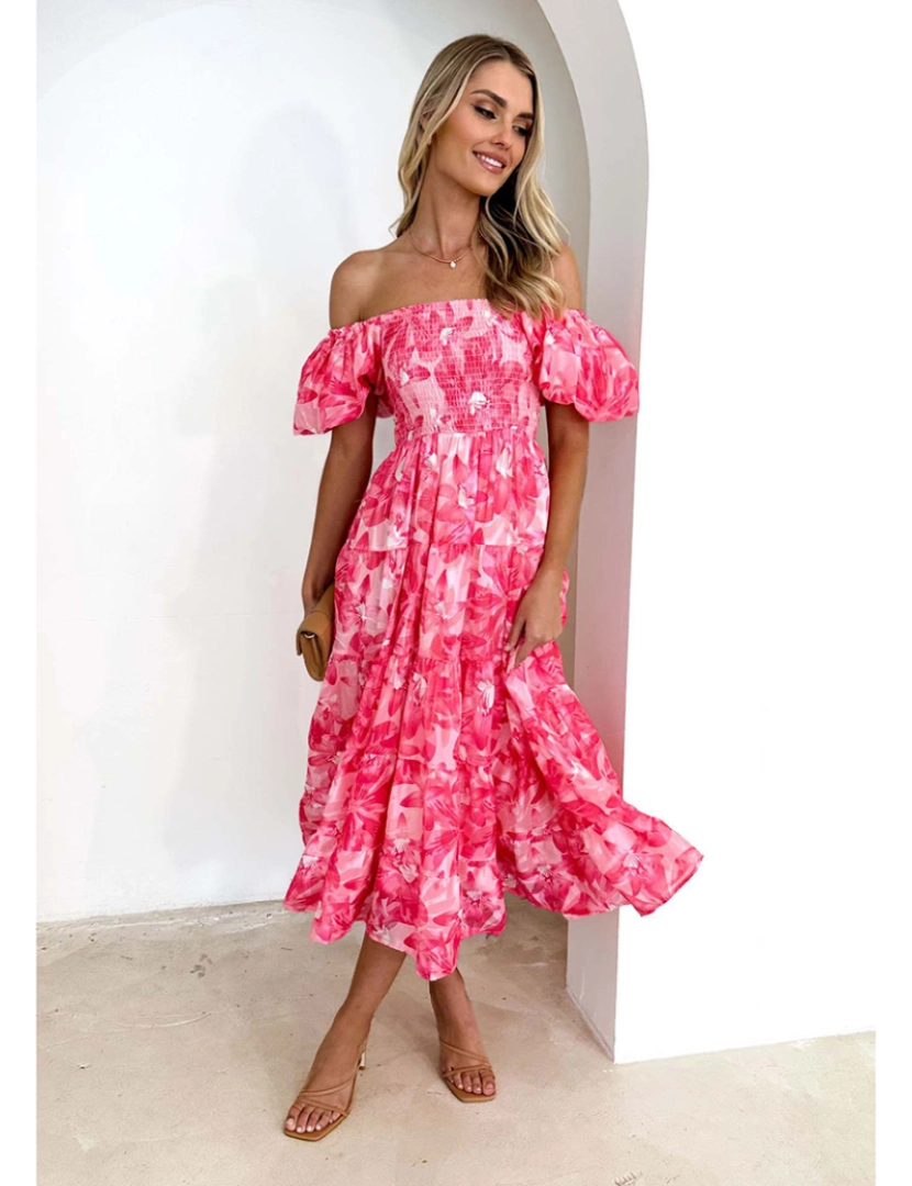 Amina Glam - Vestido de Senhora Rosa Floral