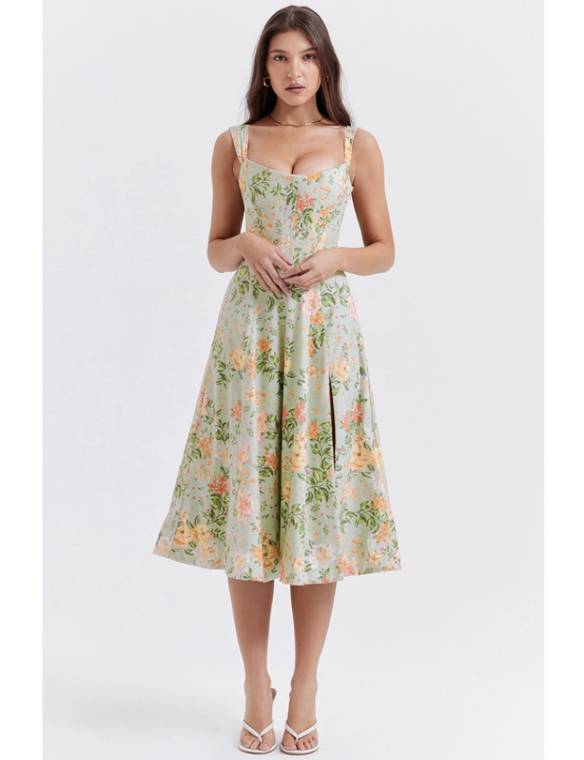 Amina Glam - Vestido de Senhora Verde Floral