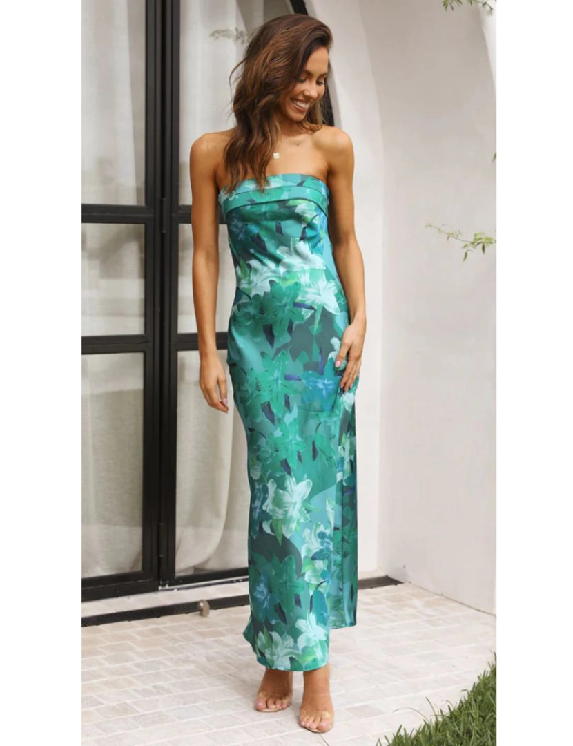 Amina Glam - Vestido de Senhora Verde Floral