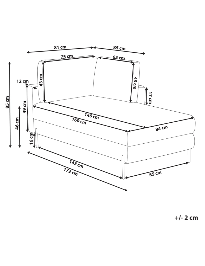 Beliani - Chaise longue à esquerda em pele sintética tufada castanha dourada peça moderna para sala de estar pernas pretas braços em trilho