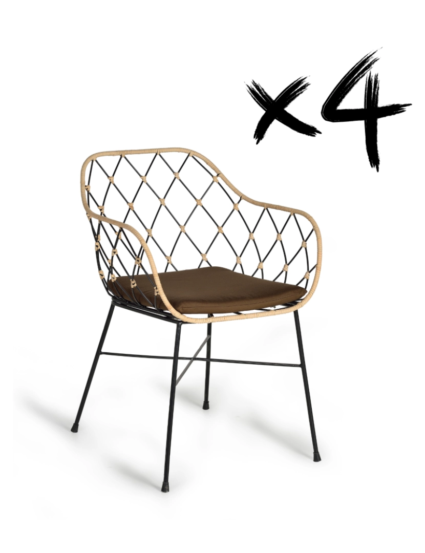 Giner Y Colomer - Conjunto De 4 Poltronas De Rattan E Pernas De Metal 80X56X58