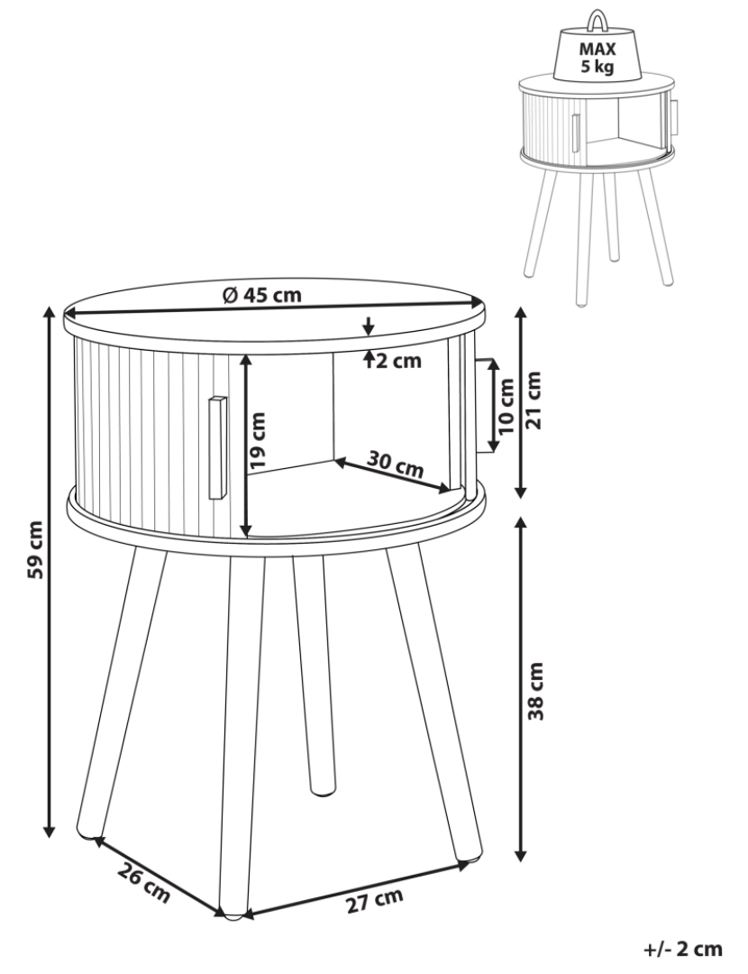 imagem de Mesa de cabeceira redonda com 2 portas deslizantes castanha clara e pernas em madeira clara para quarto ou sala de estar boho2