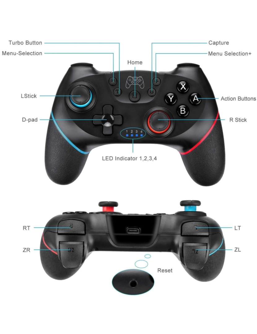 imagem de Controlador de jogo sem fio Nintendo Switch Pro Bluetooth dupla vibração Turbo Power10