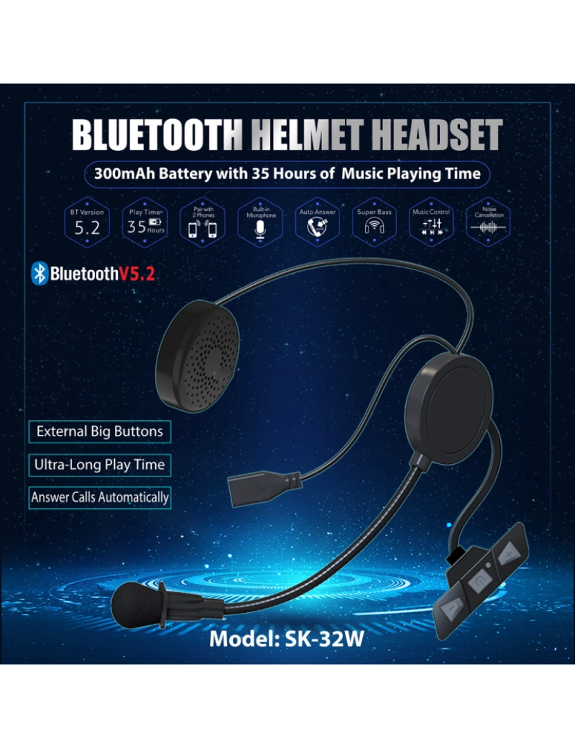 imagem de Fone de ouvido para capacete de motocicleta Bluetooth 5.2 Black3