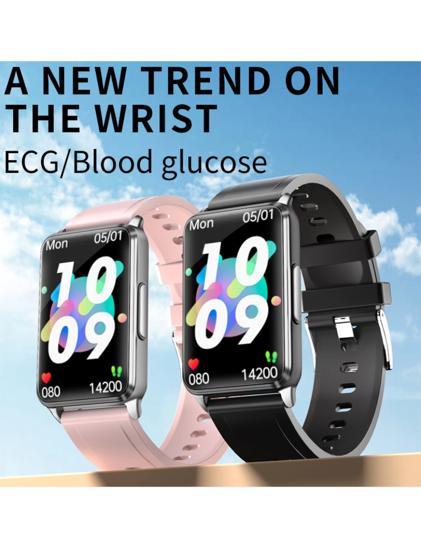 imagem de Smartwatch com ECG, pulso, oxigênio no sangue Pink5