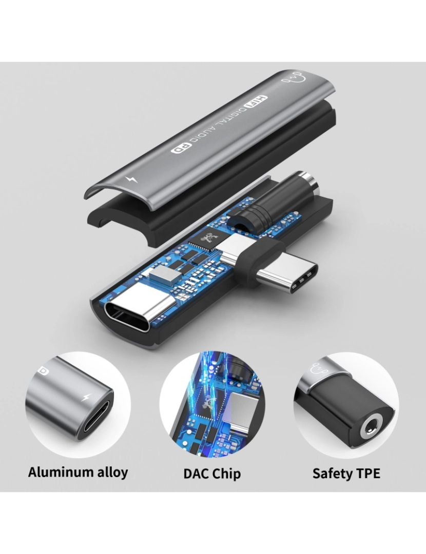 imagem de Adaptador USB-C para 3,5 mm para fones de ouvido e carregador Grey6