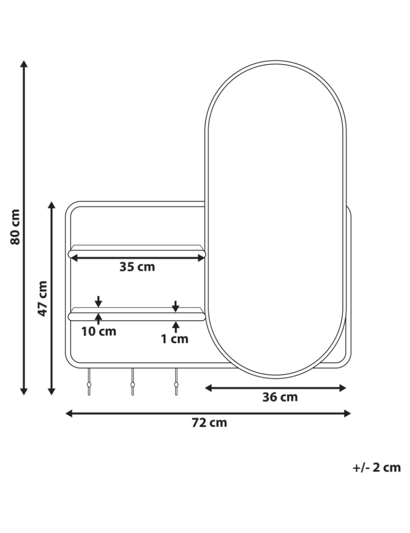imagem de Espelho de parede oval dourado com ganchos e prateleiras 72 x 80 cm decoração suspensa para hall de entrada2