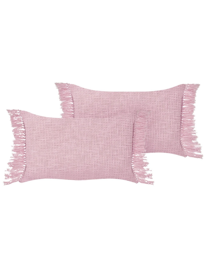 imagem de Conjunto de 2 almofadas decorativas em algodão rosa com franjas 40 x 60 cm têxteis para sala de estar1