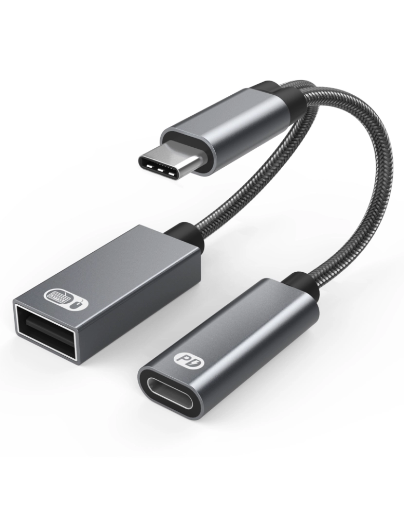 Inf - USB-C macho para USB fêmea + tomada de carregamento USB-C PD e adaptador OTG USB 2.0