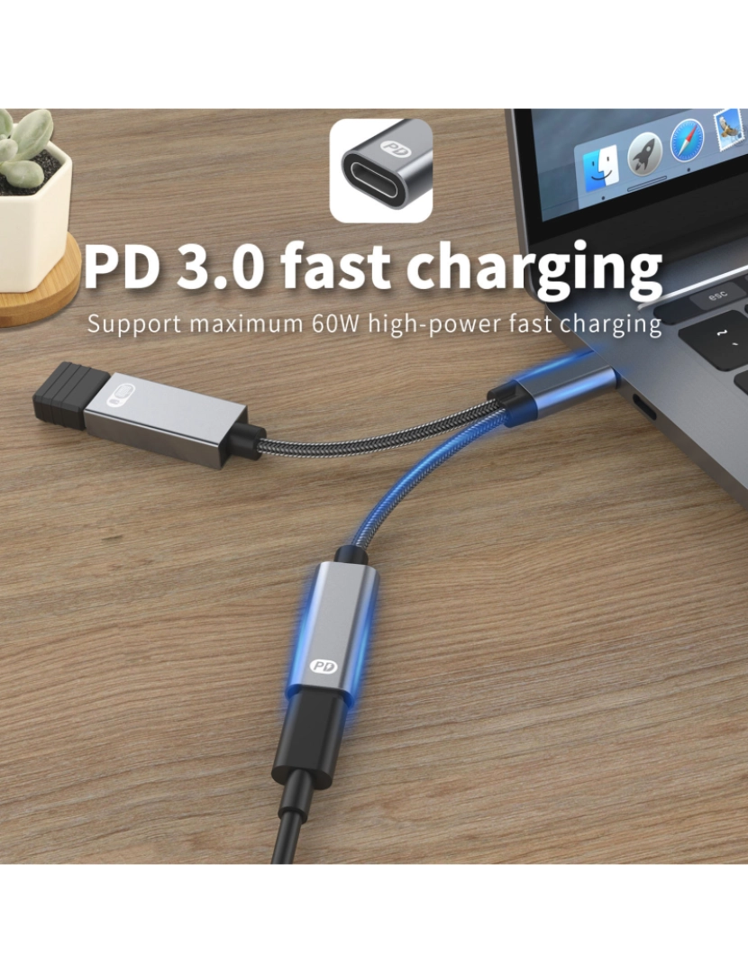 imagem de USB-C macho para USB fêmea + tomada de carregamento USB-C PD e adaptador OTG USB 2.03