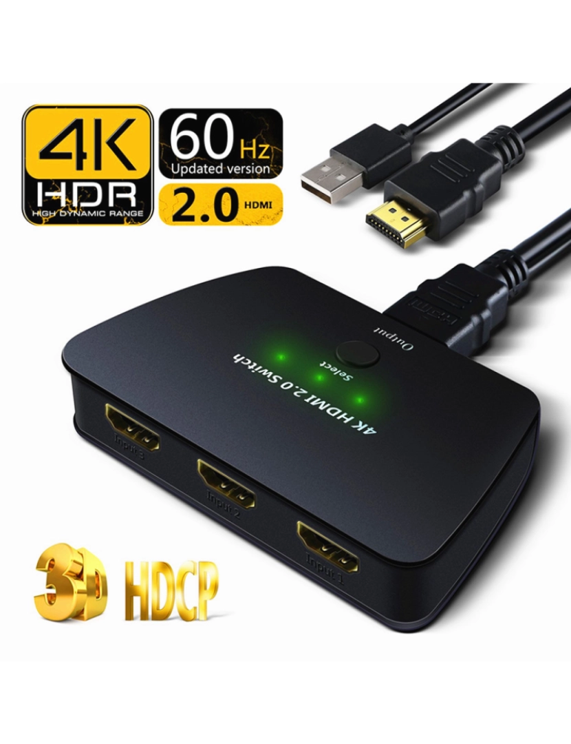 imagem de Interruptor HDMI 3x1 com HDR 3D 4K5