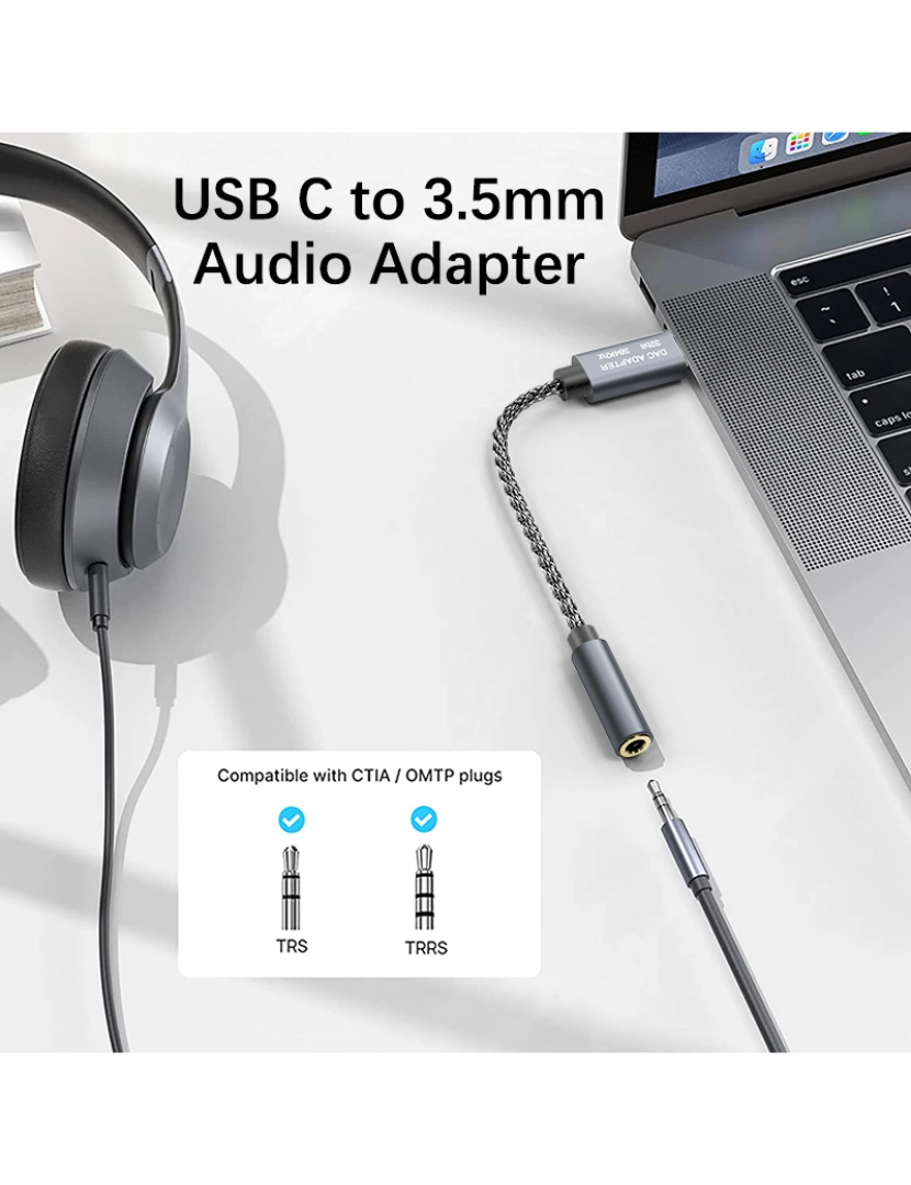 imagem de Cabo adaptador de áudio USB-C de 32 bits / 384 kHz para 3,5 mm Adaptador DAC Grey3