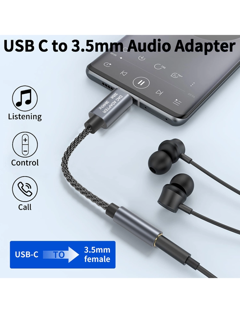 imagem de Cabo adaptador de áudio USB-C de 32 bits / 384 kHz para 3,5 mm Adaptador DAC Grey5