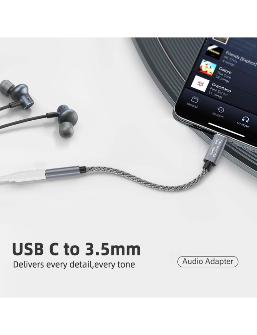 imagem de Cabo adaptador de áudio USB-C de 32 bits / 384 kHz para 3,5 mm Adaptador DAC Grey8