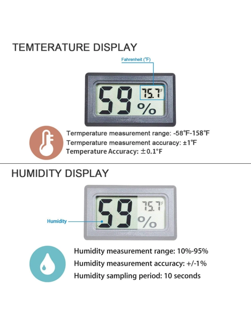 imagem de Mini Higrômetro LCD / Termômetro Cinza6
