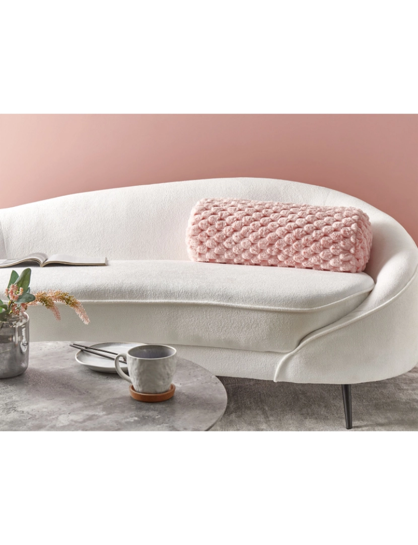 imagem de Almofada decorativa em lã e pelo sintético rosa padrão liso 22 x 60 cm acessórios de decoração Boho para quarto e sala de estar3