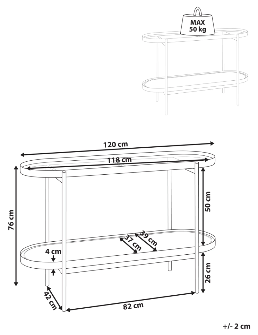 imagem de Consola castanha clara e preta com tampo de vidro estrutura de metal e prateleira com trança vienense de design moderno2