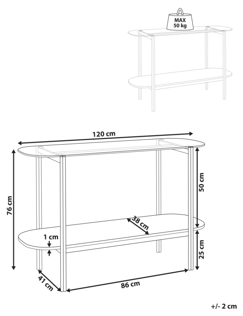 imagem de Consola castanha clara e prateada com tampo de vidro e estrutura de metal de design moderno2