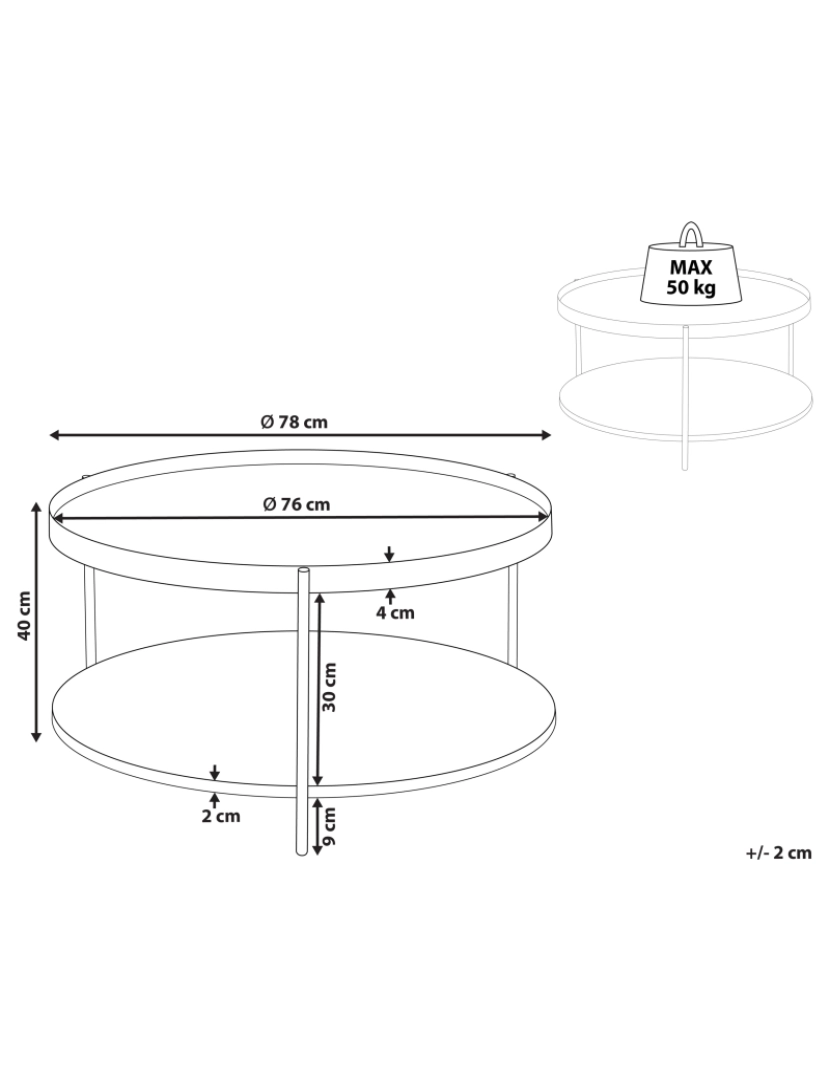 imagem de Mesa de centro redonda castanha clara e preta com prateleira e estrutura de metal de design moderno2