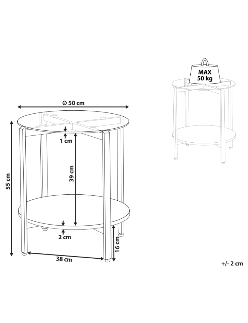 imagem de Mesa de apoio castanha clara e dourada com tampo de vidro e estrutura de metal de design moderno2