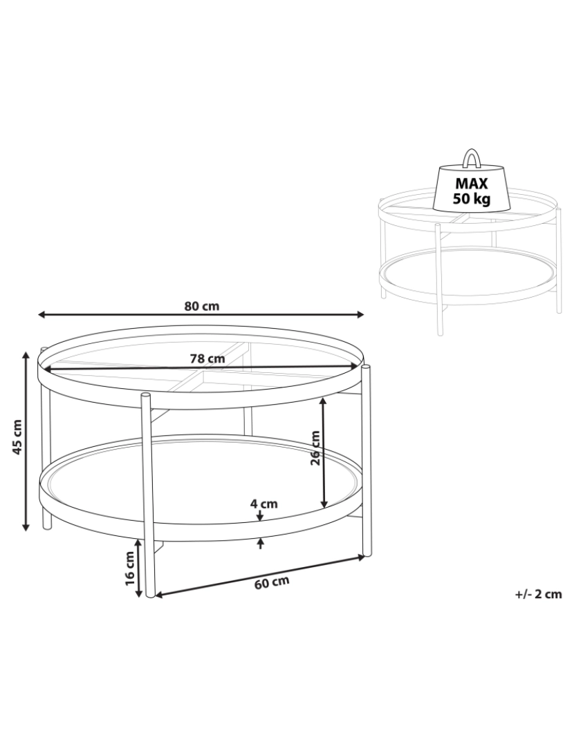 imagem de Mesa de centro castanha clara e preta com tampo de vidro estrutura de metal e prateleira com trança vienense de design moderno2