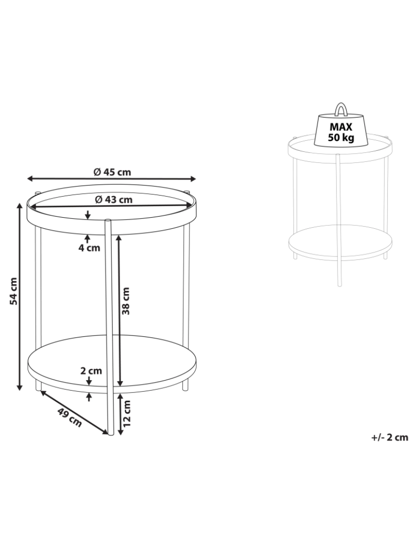 imagem de Mesa de apoio redonda castanha clara e preta com prateleira e estrutura de metal de design moderno2