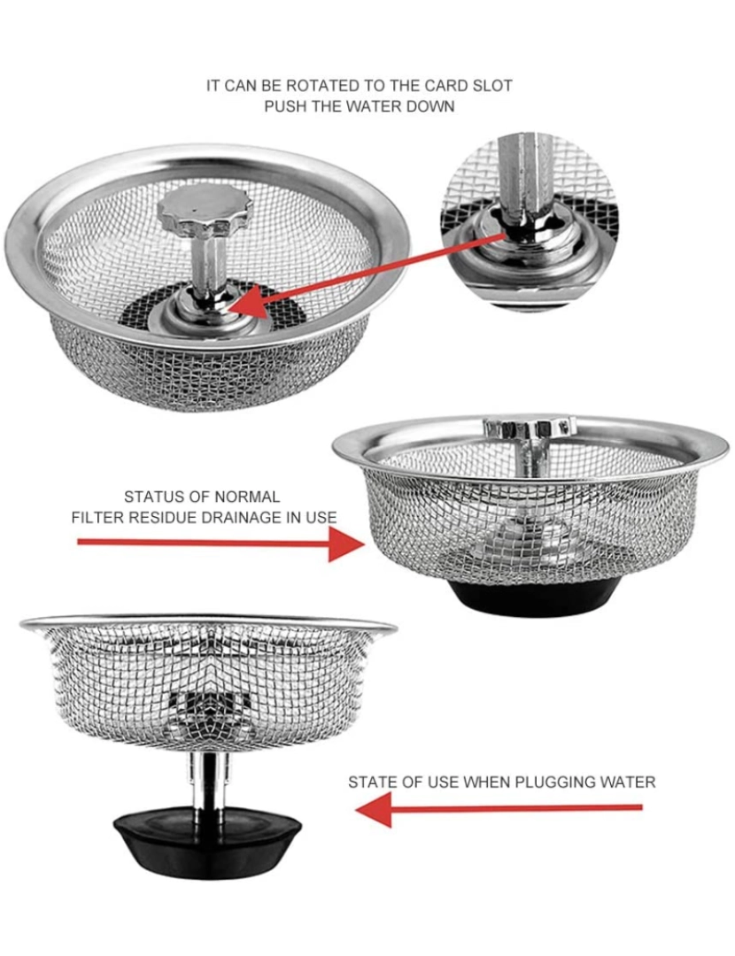 imagem de Filtro de drenagem filtro de pia com tampão com alça de aço inoxidável Prata   1 pacote4