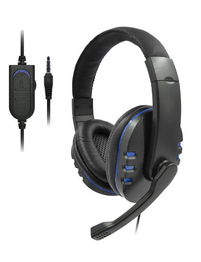 DAM - DAM Fone de ouvido  PS488. Fones de ouvido para jogos com microfone, conexão minijack e áudio + microfone separado. PS4, Xbox One, celular, tablet, etc. 17x9x20 cm. Cor preta