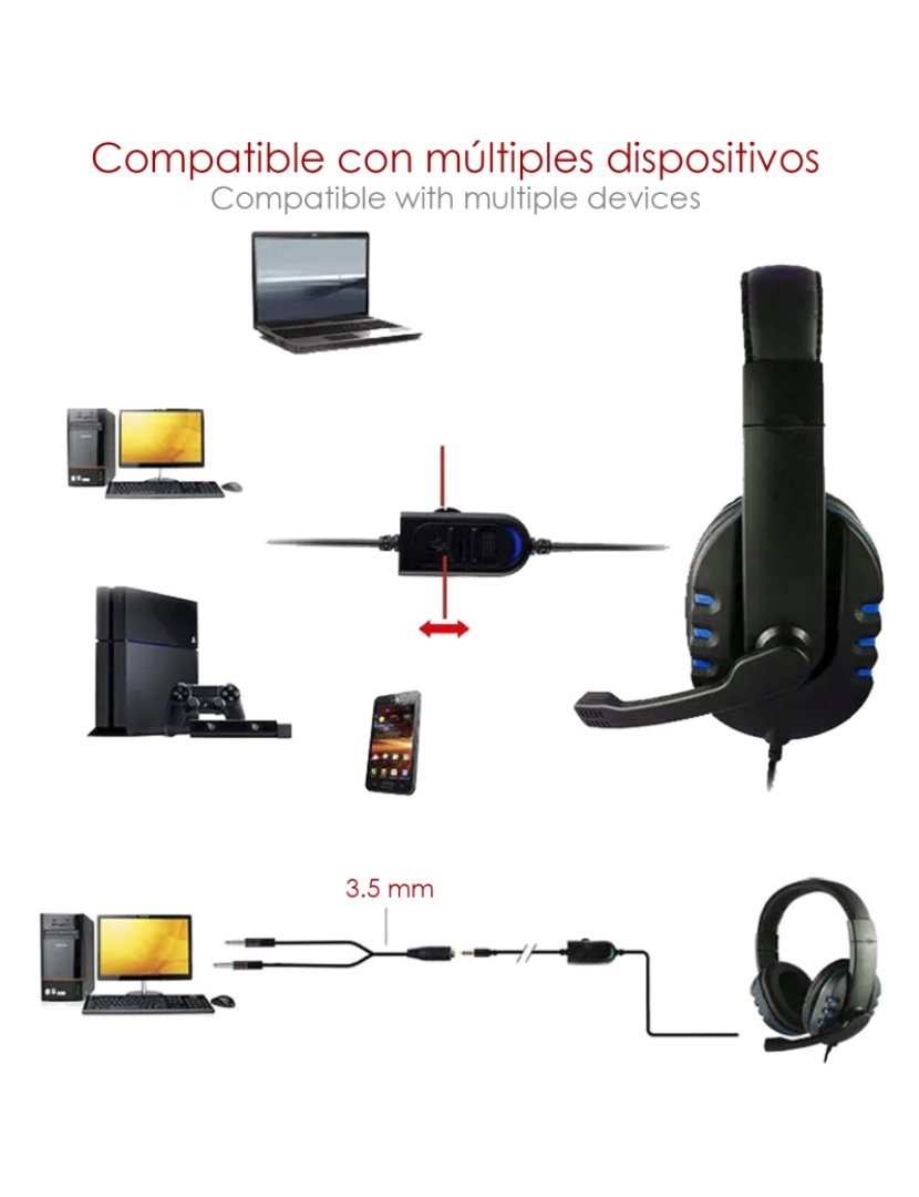 imagem de DAM Fone de ouvido  PS488. Fones de ouvido para jogos com microfone, conexão minijack e áudio + microfone separado. PS4, Xbox One, celular, tablet, etc. 17x9x20 cm. Cor preta4