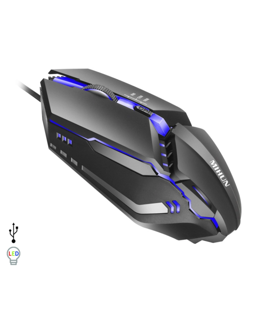 imagem de DAM Mouse para jogos  G314 com luzes LED RGB. 800, 1200 e 1600 dpi. 12,4x3,9x6,3 cm. Cor preta1