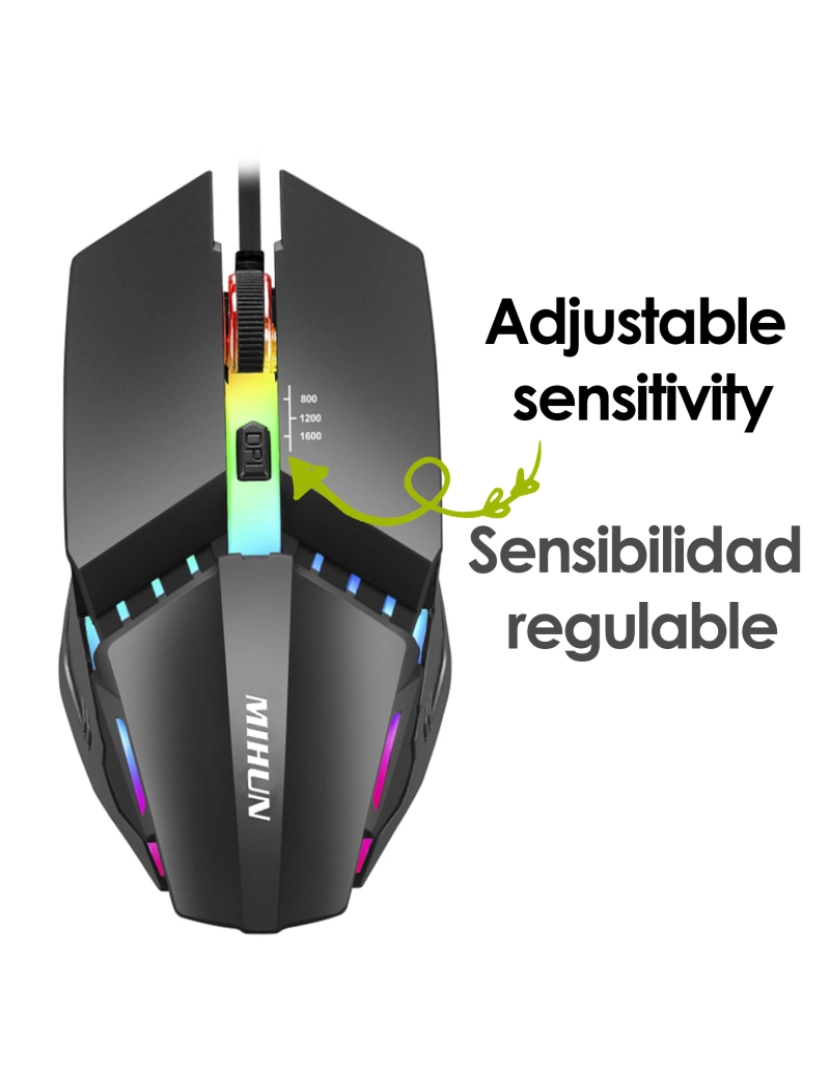 imagem de DAM Mouse para jogos  G314 com luzes LED RGB. 800, 1200 e 1600 dpi. 12,4x3,9x6,3 cm. Cor preta3