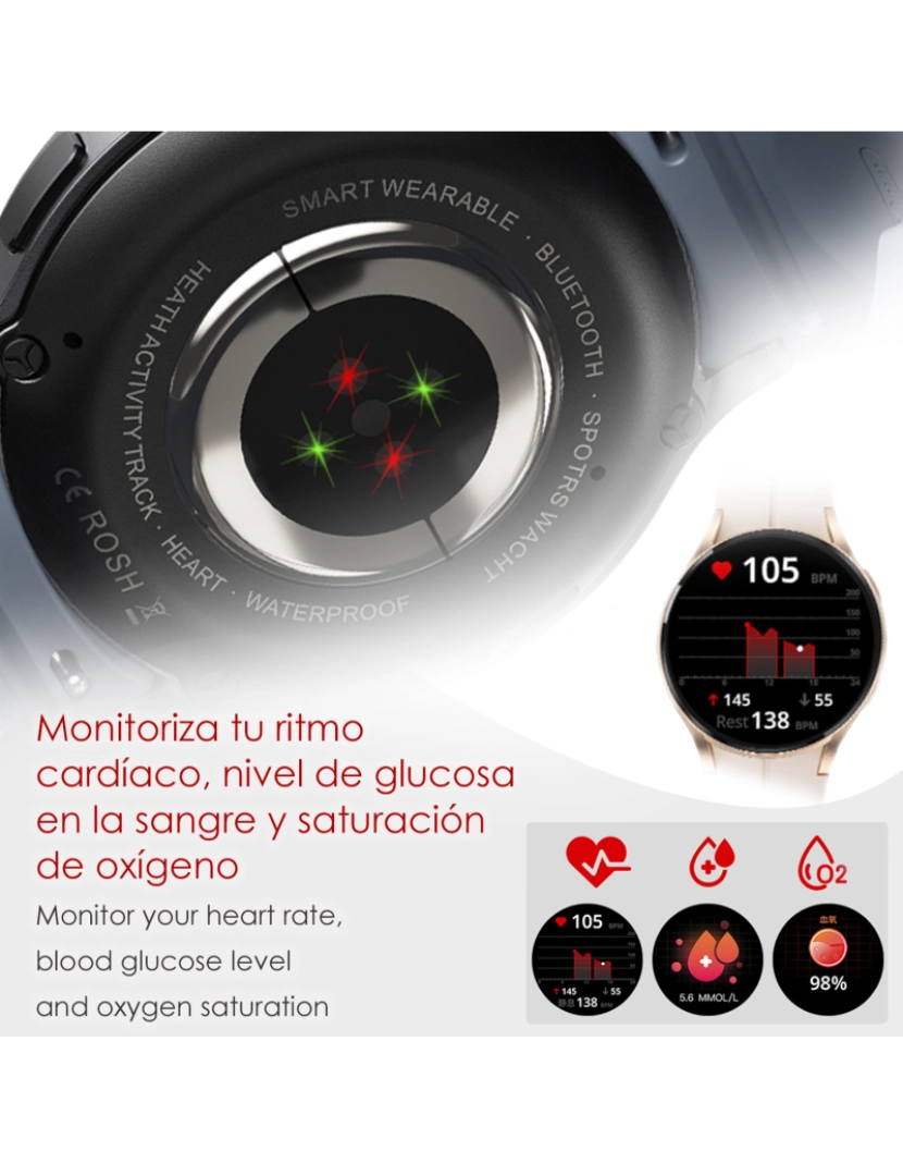 imagem de DAM  Smartwatch R6 Pro Max, tela AMOLED, +100 modalidades esportivas. Chamadas BT, notificações push. Monitor de glicemia. 4,15x1,1x4,9 cm. Prata2