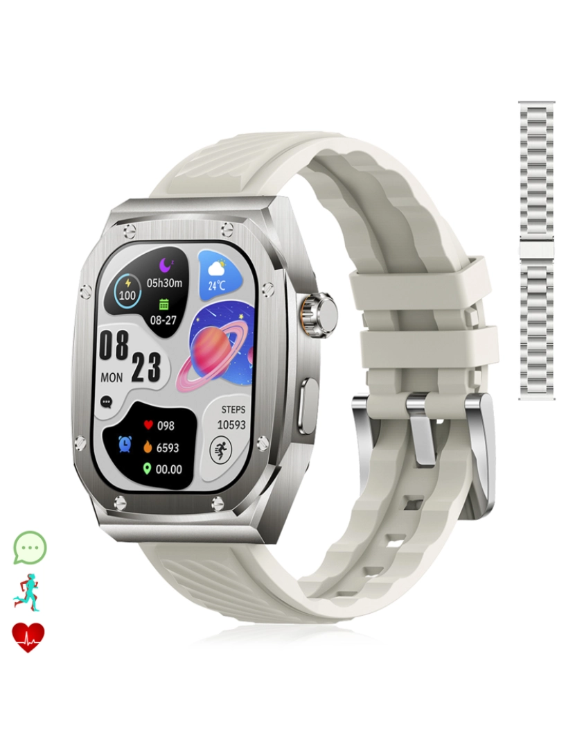 DAM - DAM Pulseira dupla  Smartwatch Z79 Max. Monitore a saúde, tensão, etc. Modos esportivos, tela dividida, chamadas BT. 4,4x1,2x5,5cm. Prata