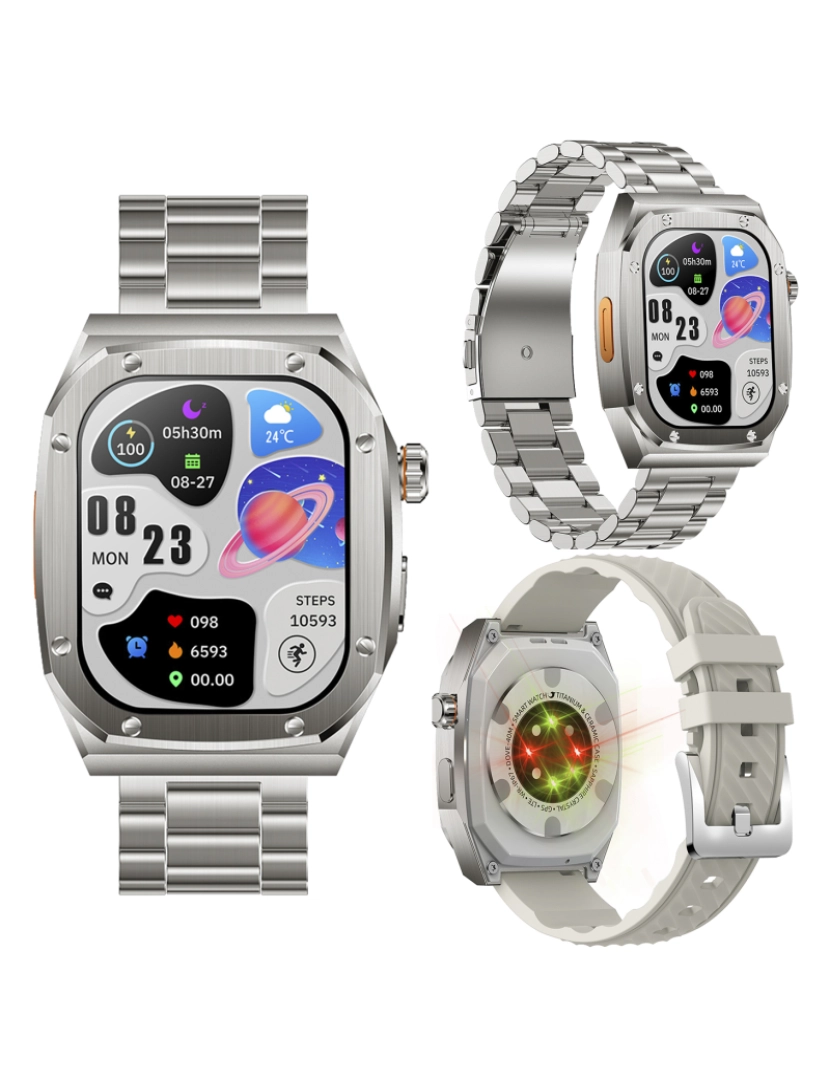 imagem de DAM Pulseira dupla  Smartwatch Z79 Max. Monitore a saúde, tensão, etc. Modos esportivos, tela dividida, chamadas BT. 4,4x1,2x5,5cm. Prata8