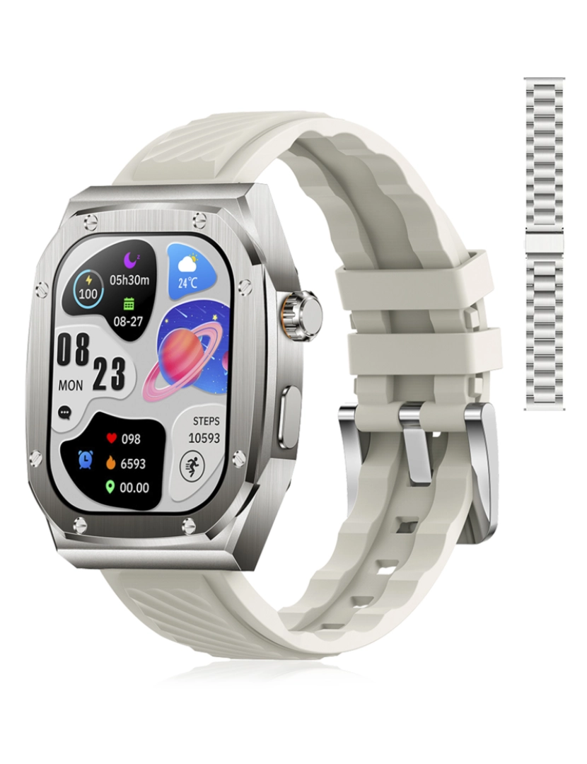 imagem de DAM Pulseira dupla  Smartwatch Z79 Max. Monitore a saúde, tensão, etc. Modos esportivos, tela dividida, chamadas BT. 4,4x1,2x5,5cm. Prata9