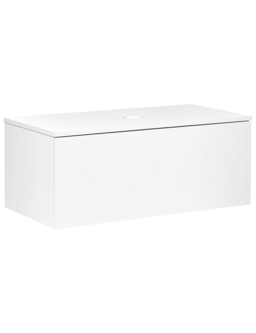 Beliani - Armário de casa de banho de parede corpo em MDF branco 100 x 52 cm frente canelada com 2 gavetas e furo para instalação