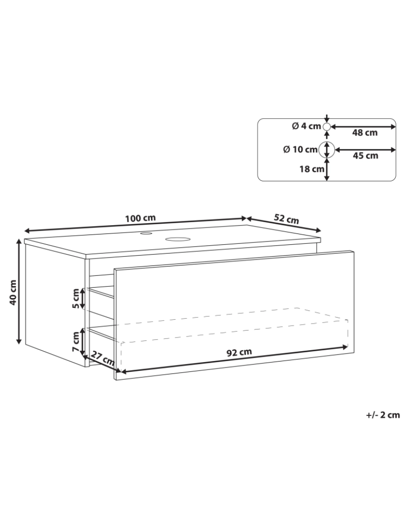 imagem de Armário de casa de banho de parede corpo em MDF branco 100 x 52 cm frente canelada com 2 gavetas e furo para instalação2