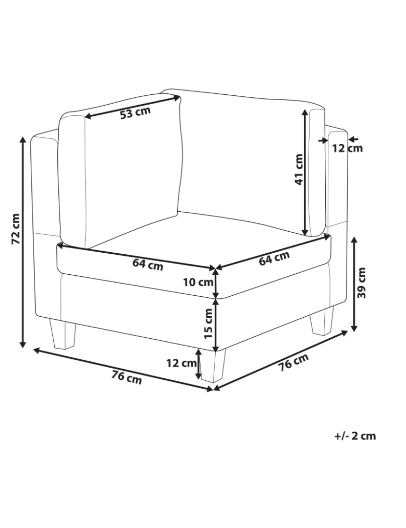 imagem de Módulo de canto de 1 lugar estofado em pele sintética preta com almofada estilo minimalista2