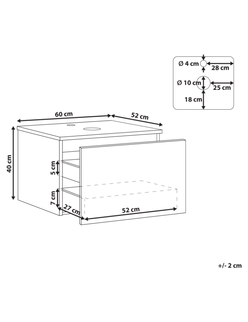 imagem de Armário de casa de banho de parede corpo em MDF preto 60 x 52 cm frente canelada com 1 gaveta e furo para instalação2